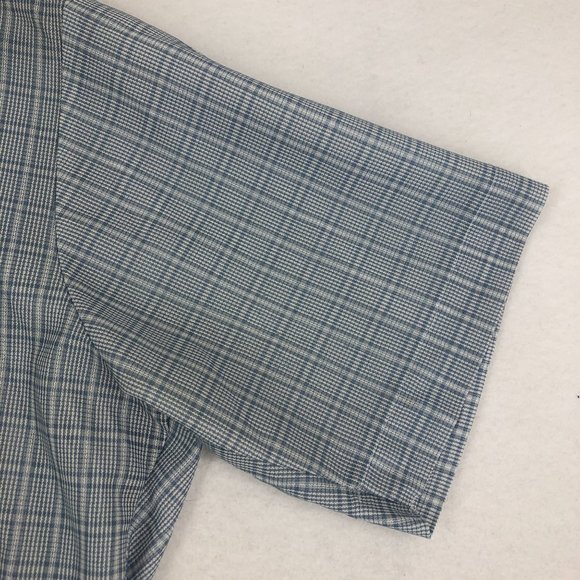 Sears VTG Mens Size 15 Blue Plaid Print Short Sleeve Button Down Dress Shirt - Picture 3 of 7